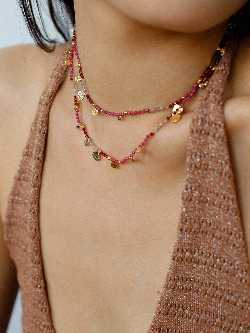 Boundless Spirit Woven Natural Stone Necklace - Red Corundum & Red Spinel - floysun