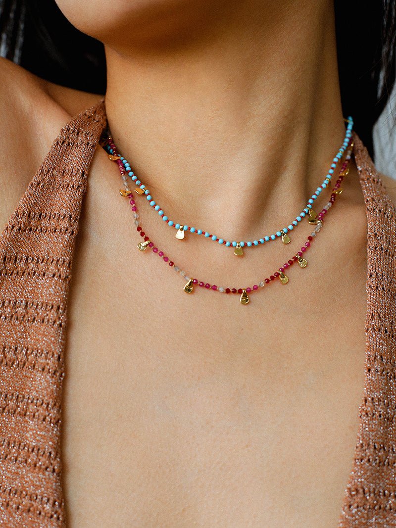 Boundless Spirit Woven Natural Stone Necklace - Red Corundum & Red Spinel - floysun