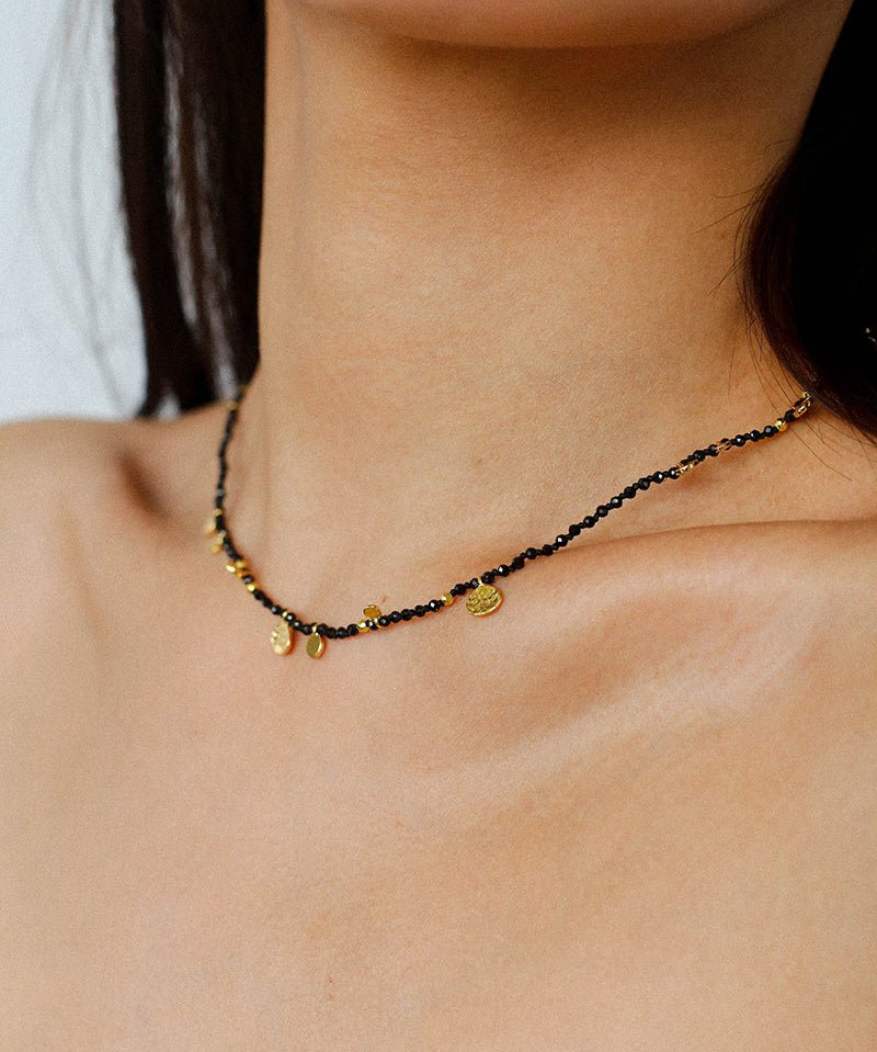 Boundless Spirit Woven Natural Stone Short Necklace - Black Spinel - floysun