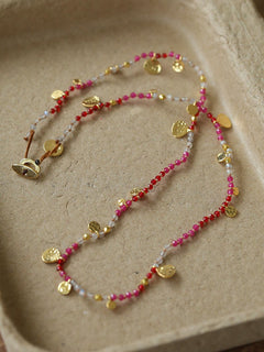 Boundless Spirit Woven Natural Stone Short Necklace - Red Corundum - floysun