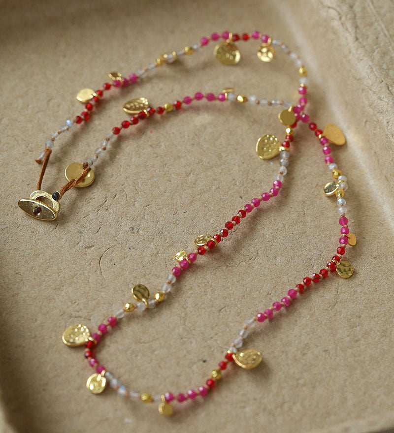 Boundless Spirit Woven Natural Stone Short Necklace - Red Corundum - floysun