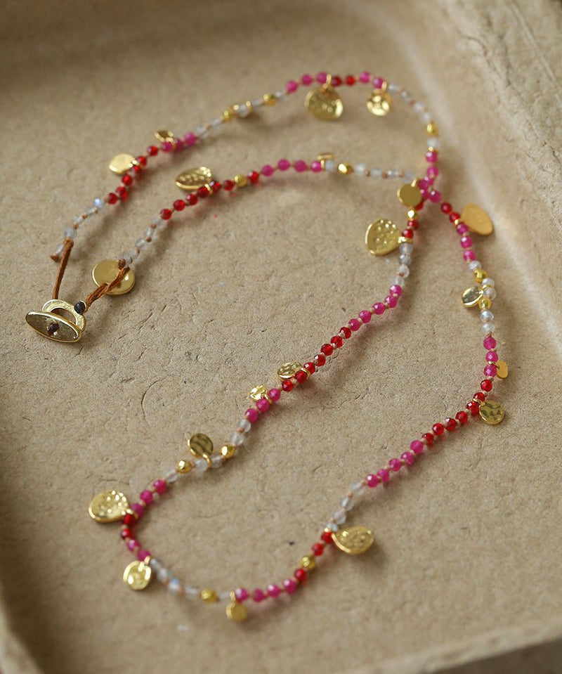 Boundless Spirit Woven Natural Stone Short Necklace - Red Corundum - floysun