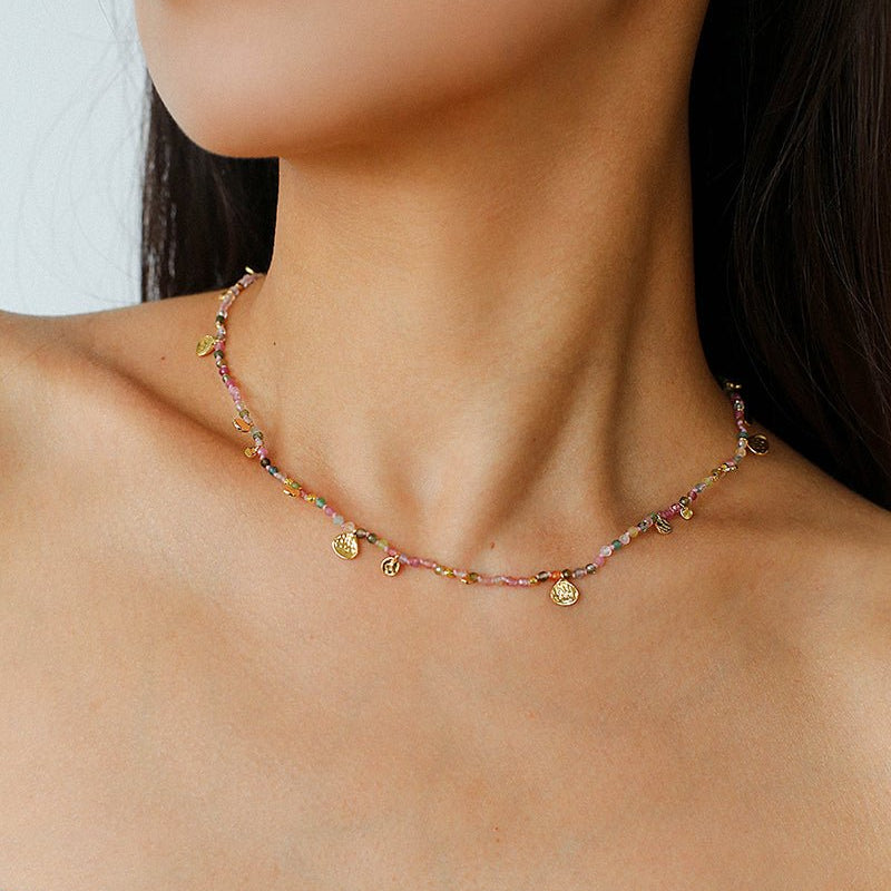 Boundless Spirit Woven Natural Stone Short Necklace - Tourmaline - floysun