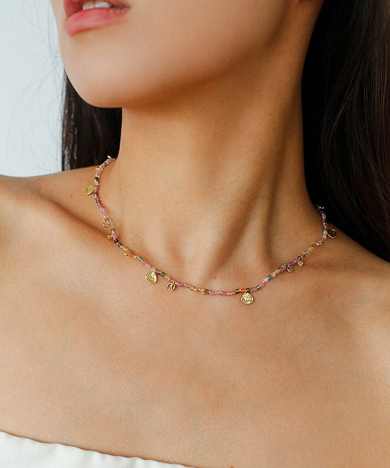 Boundless Spirit Woven Natural Stone Short Necklace - Tourmaline - floysun