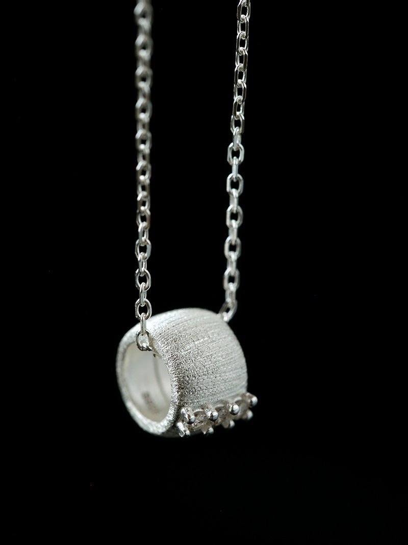 Brushed Barrel CZ Pendant Adjustable Necklace - floysun