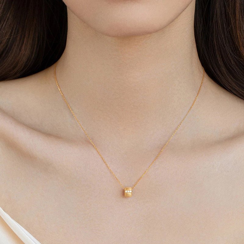 Brushed Barrel CZ Pendant Adjustable Necklace - floysun