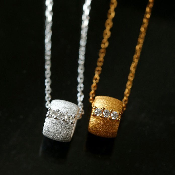 Brushed Barrel CZ Pendant Adjustable Necklace - floysun