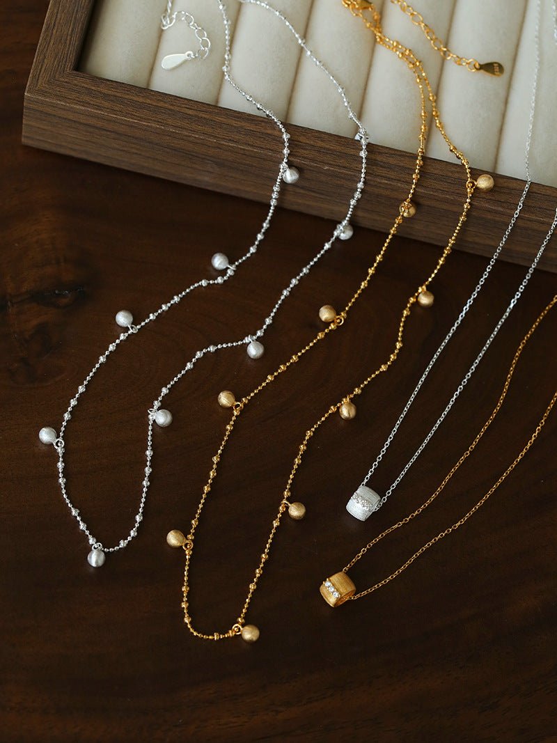 Brushed Barrel CZ Pendant Adjustable Necklace - floysun
