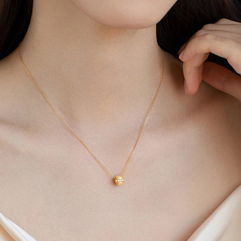 Brushed Barrel CZ Pendant Adjustable Necklace - floysun