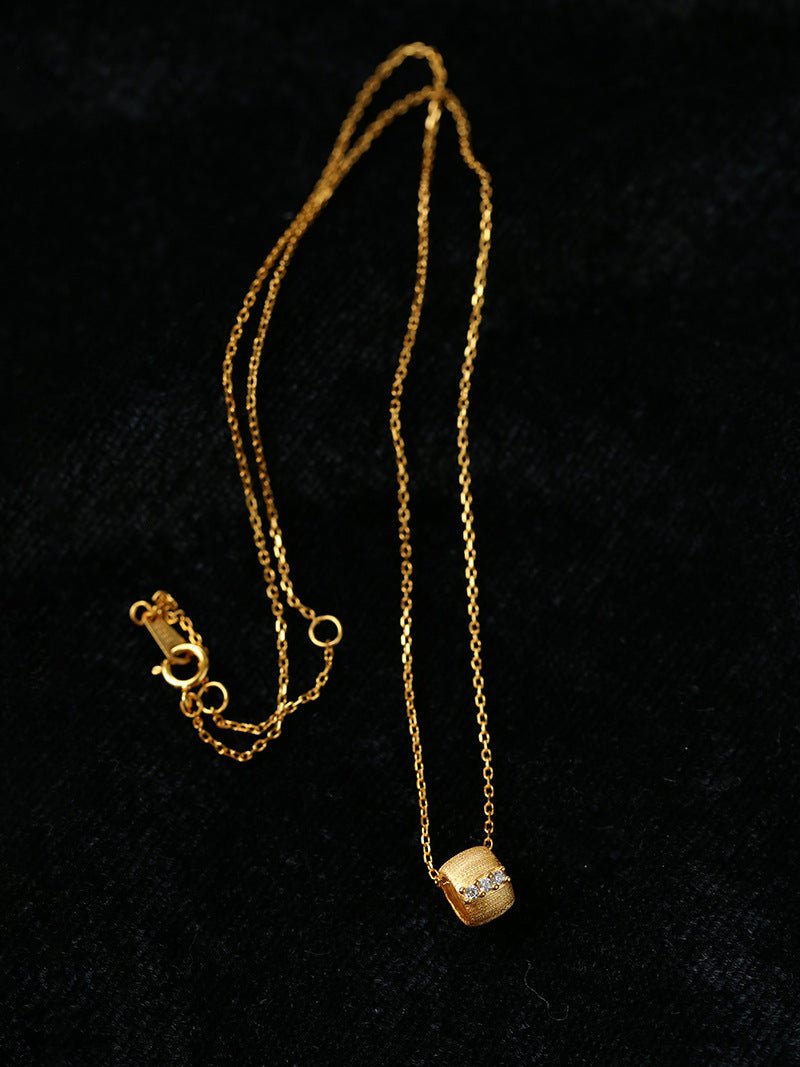 Brushed Barrel CZ Pendant Adjustable Necklace - floysun