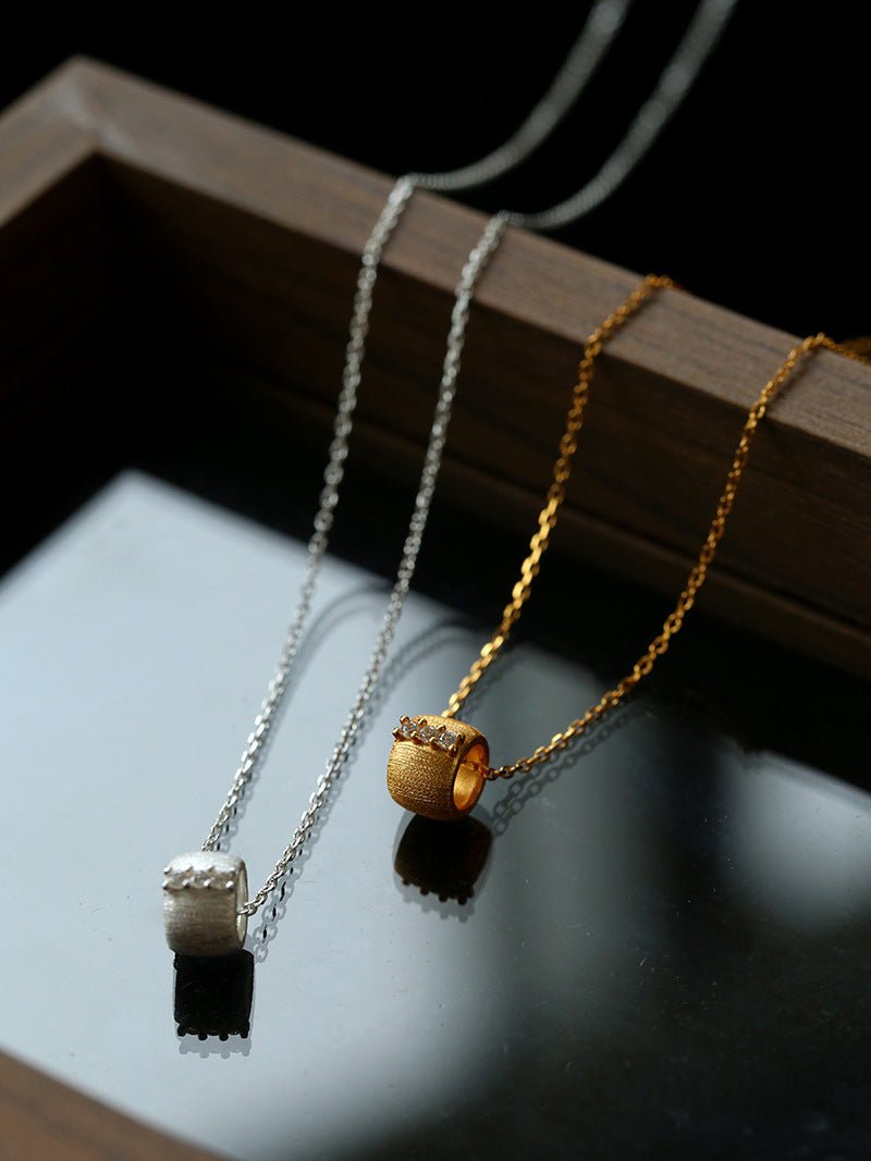 Brushed Barrel CZ Pendant Adjustable Necklace - floysun