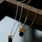 Brushed Barrel CZ Pendant Adjustable Necklace - floysun