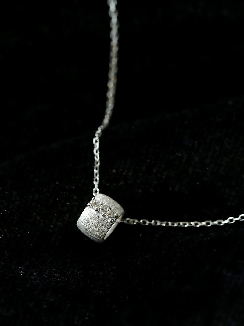 Brushed Barrel CZ Pendant Adjustable Necklace - floysun