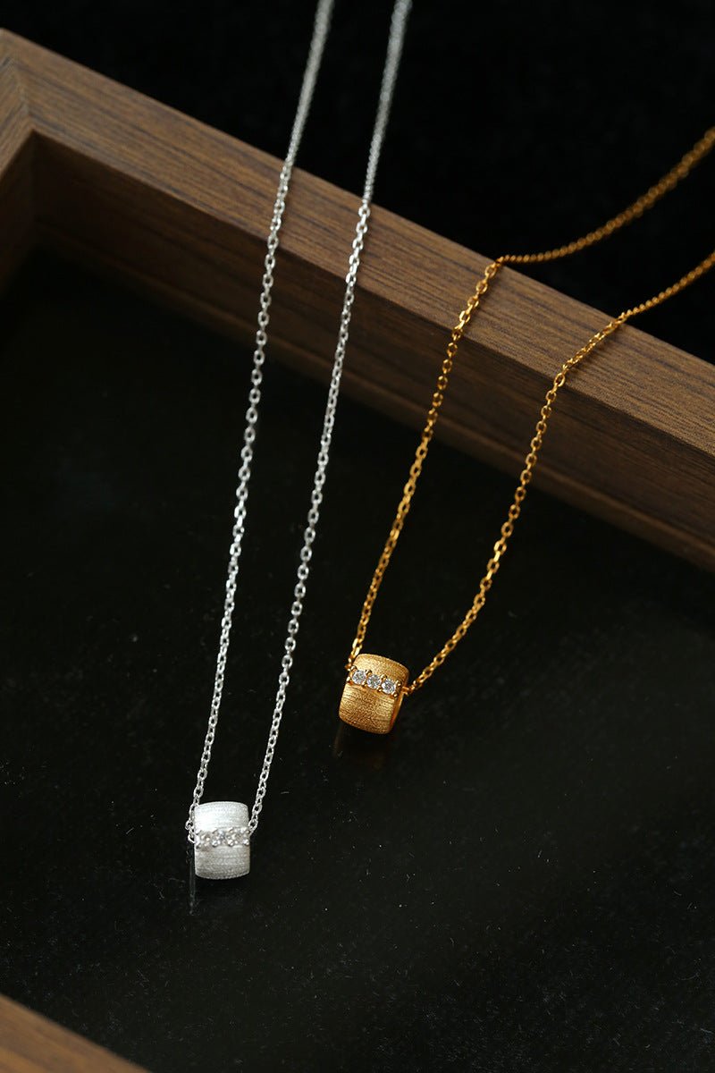 Brushed Barrel CZ Pendant Adjustable Necklace - floysun