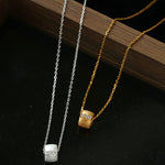 Brushed Barrel CZ Pendant Adjustable Necklace - floysun
