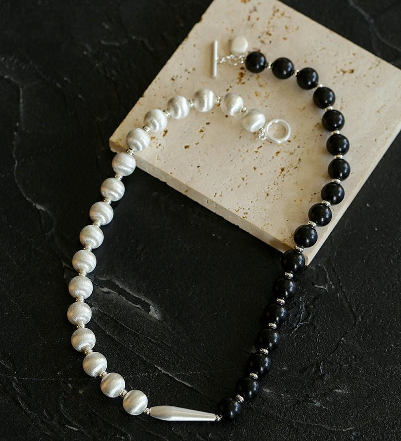 Brushed Bead & Ebony Wood Sphere Necklace - floysun