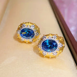 Brushed Blue Sapphire Hexa - Star Earrings - floysun