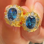 Brushed Blue Sapphire Hexa - Star Earrings - floysun