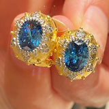 Brushed Blue Sapphire Hexa - Star Earrings - floysun