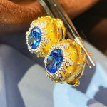 Brushed Blue Sapphire Hexa - Star Earrings - floysun