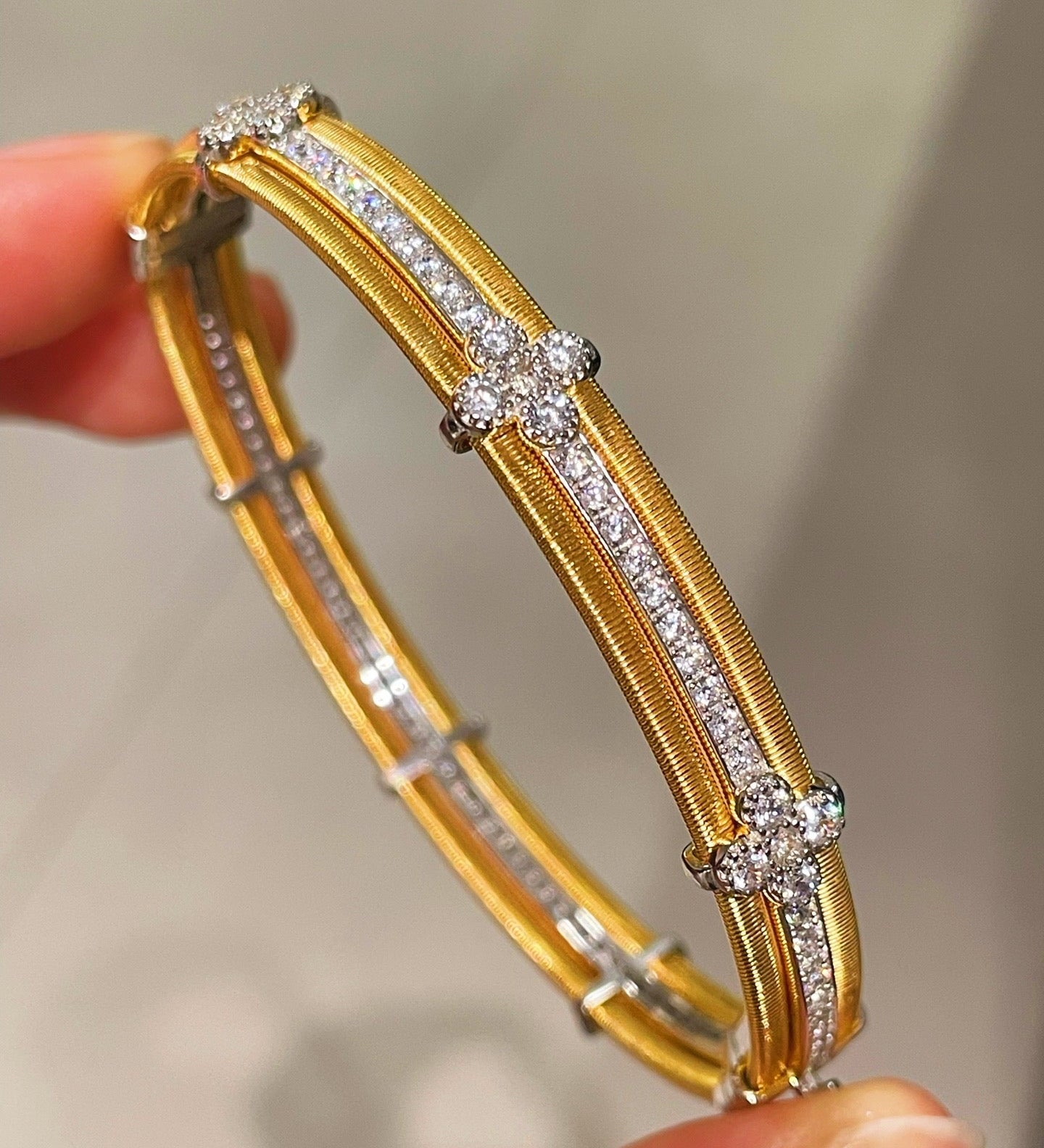 Brushed Clover Bangle Luxury Dual - Tone Finish - floysun