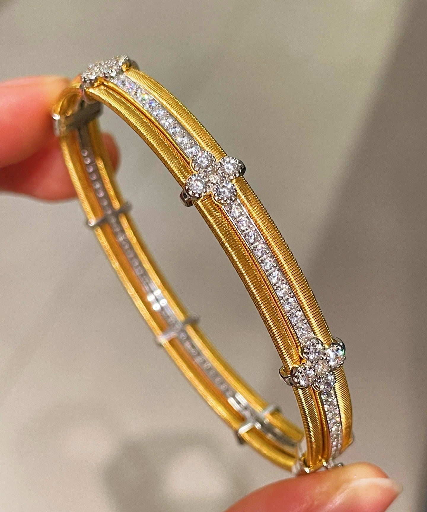 Brushed Clover Bangle Luxury Dual - Tone Finish - floysun