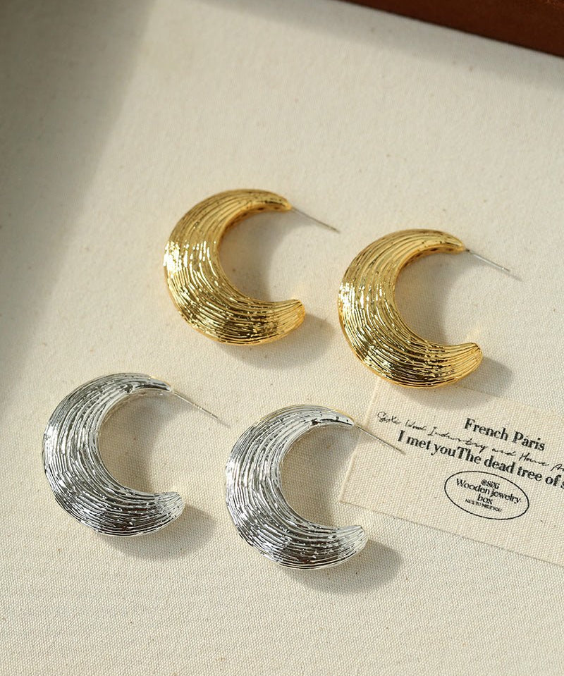 Brushed Crescent Hoop Earrings - floysun