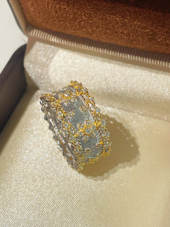 Brushed Dual - Tone North Star Wide Band Ring - floysun