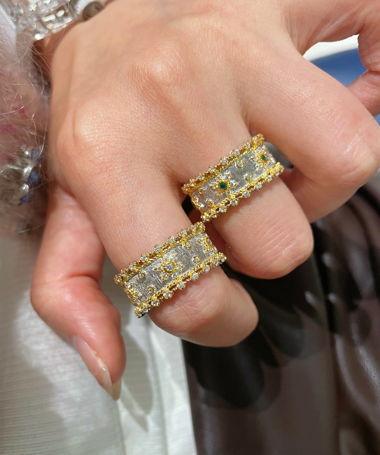 Brushed Dual - Tone North Star Wide Band Ring - floysun