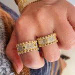 Brushed Dual - Tone Sunflower Wide Band Ring - floysun