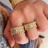 Brushed Dual - Tone Sunflower Wide Band Ring - floysun