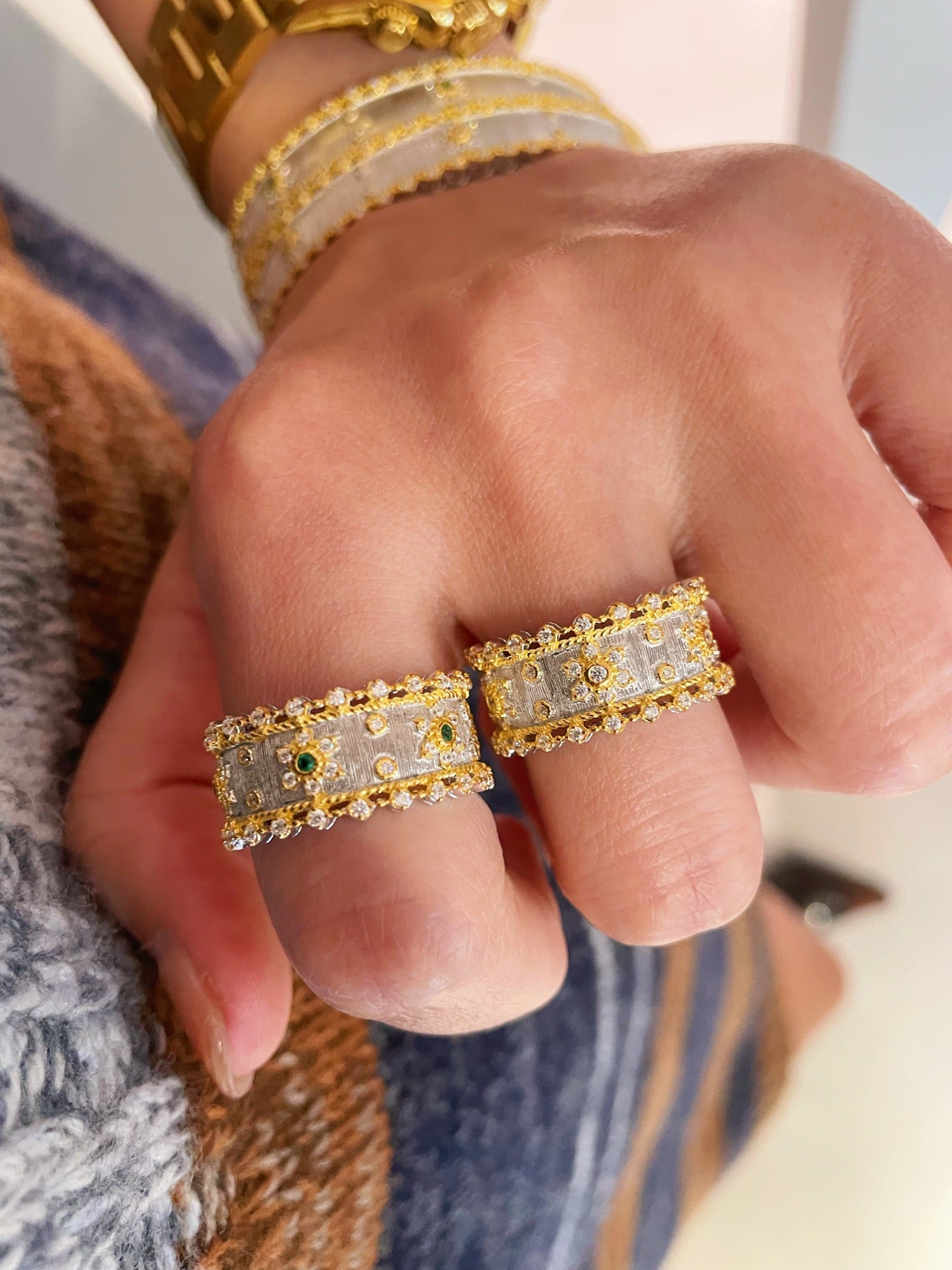 Brushed Dual - Tone Sunflower Wide Band Ring - floysun