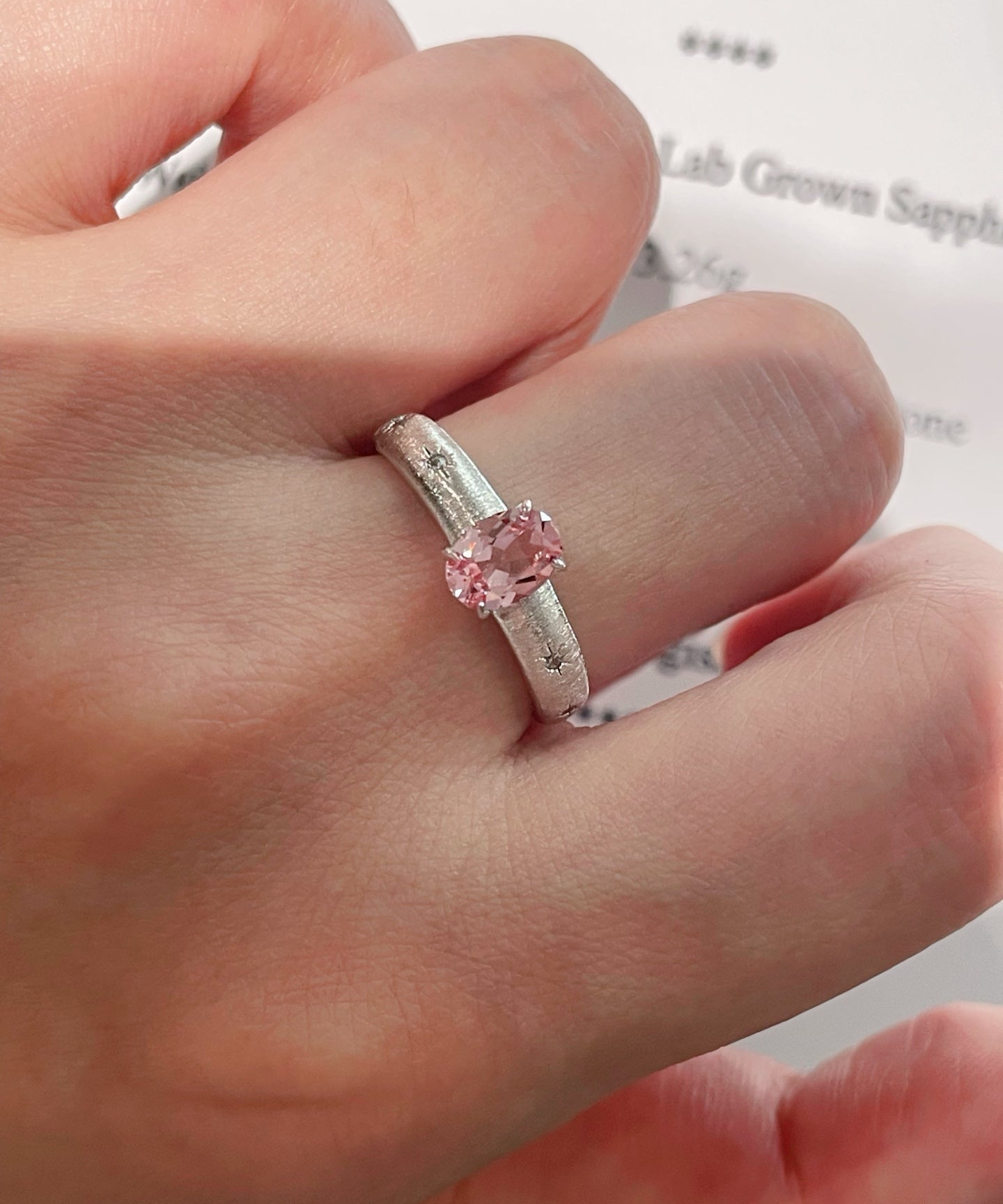 Brushed Eight - Point Star Cabochon Ring with Lab - Grown Sapphire - floysun