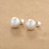 Brushed Matte Sphere Stud Earrings in 925 Sterling Silver - floysun