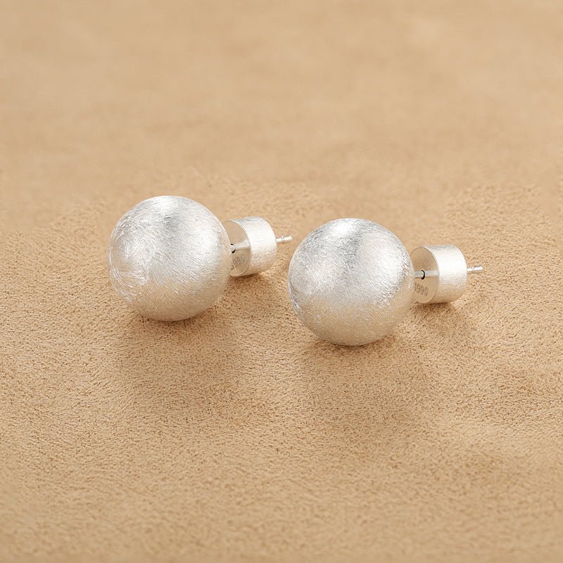Brushed Matte Sphere Stud Earrings in 925 Sterling Silver - floysun