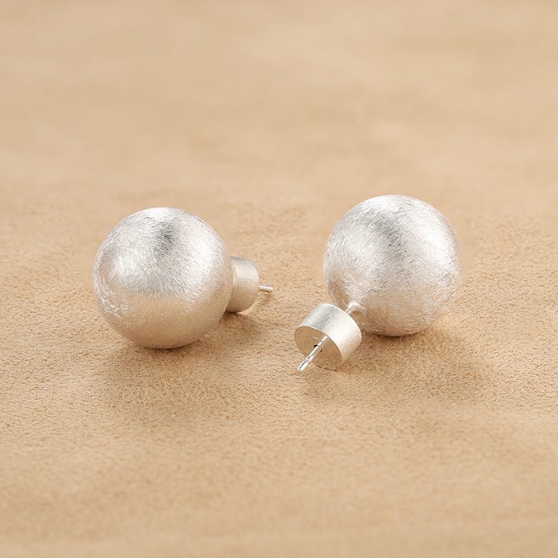 Brushed Matte Sphere Stud Earrings in 925 Sterling Silver - floysun