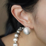 Brushed Matte Sphere Stud Earrings in 925 Sterling Silver - floysun