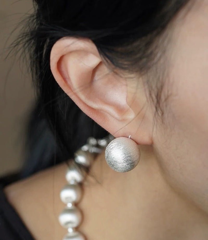 Brushed Matte Sphere Stud Earrings in 925 Sterling Silver - floysun