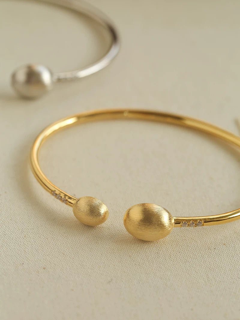 Brushed Silver Sphere Open Bangle - floysun