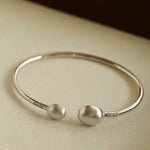 Brushed Silver Sphere Open Bangle - floysun