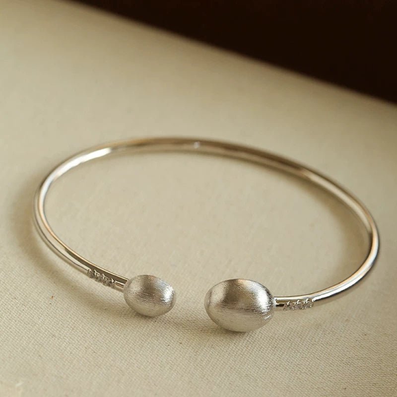 Brushed Silver Sphere Open Bangle - floysun