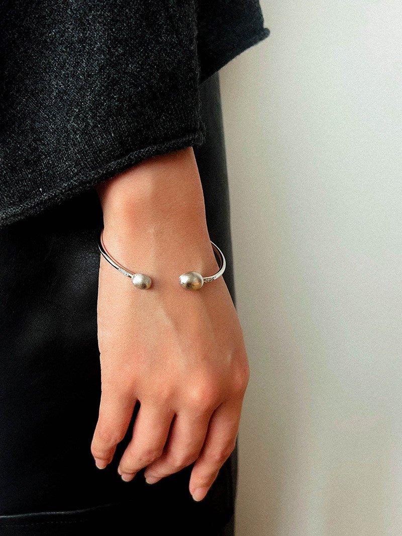 Brushed Silver Sphere Open Bangle - floysun
