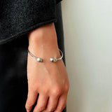 Brushed Silver Sphere Open Bangle - floysun