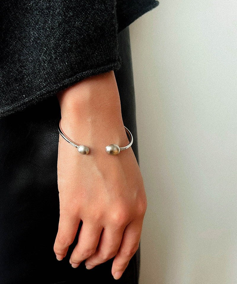 Brushed Silver Sphere Open Bangle - floysun