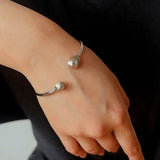 Brushed Silver Sphere Open Bangle - floysun