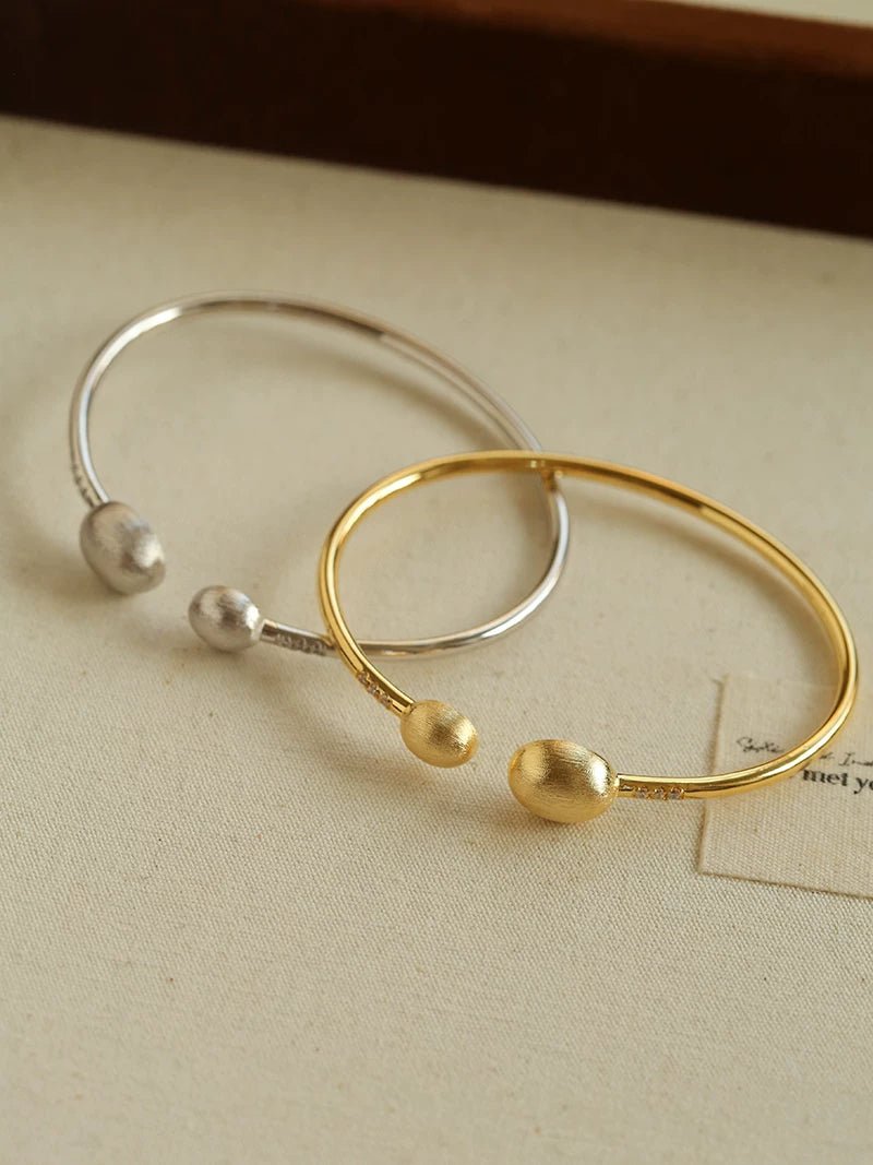 Brushed Silver Sphere Open Bangle - floysun