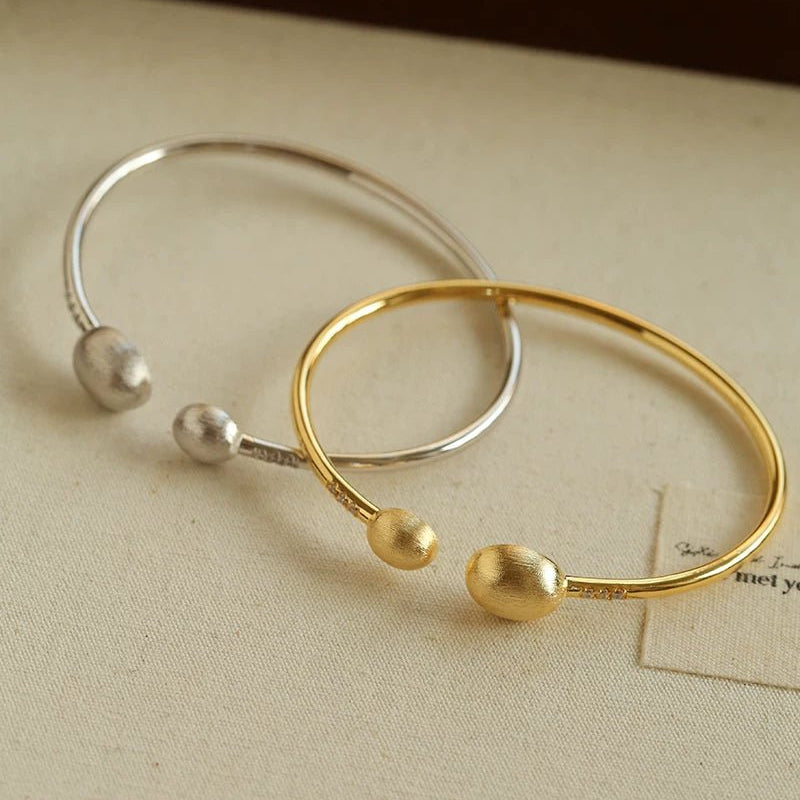 Brushed Silver Sphere Open Bangle - floysun