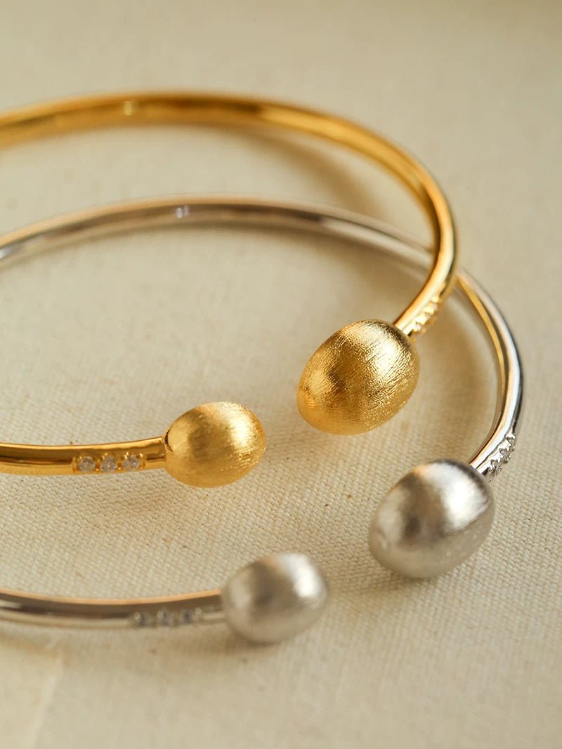 Brushed Silver Sphere Open Bangle - floysun