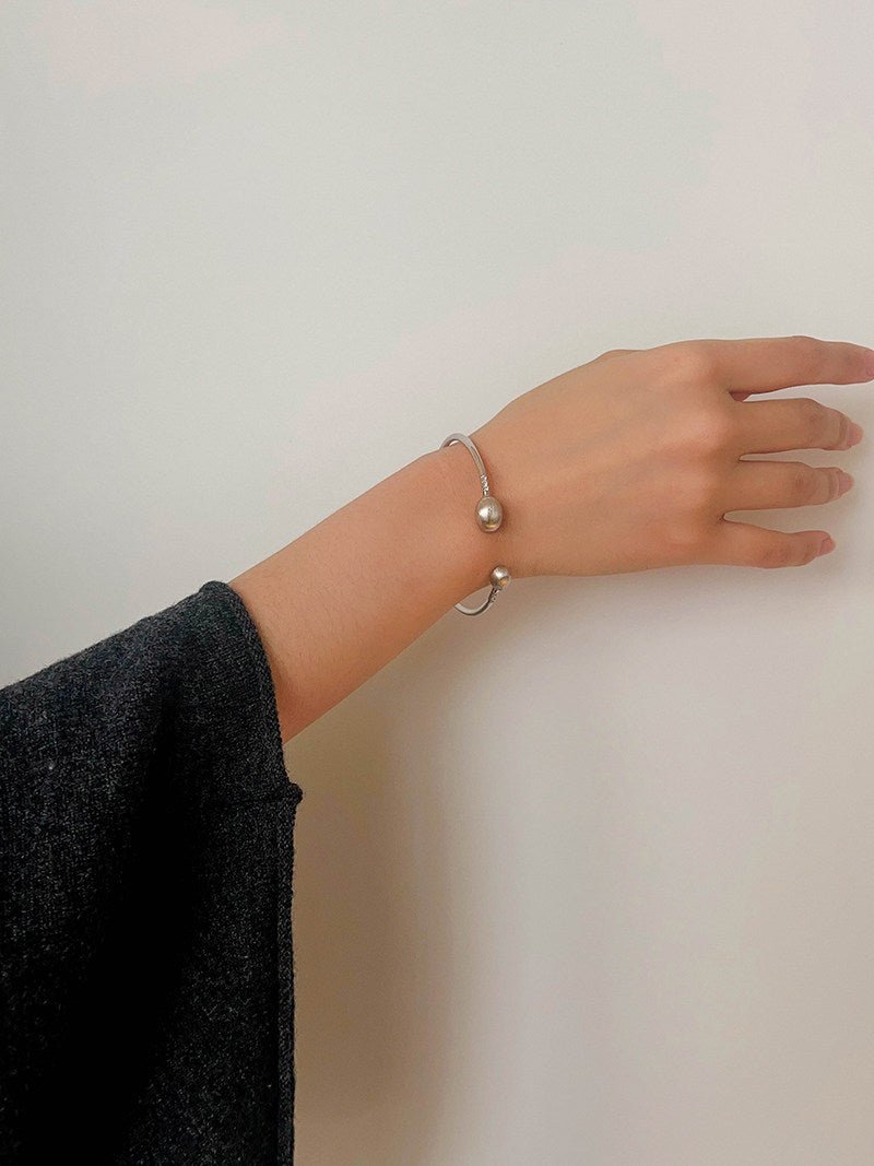 Brushed Silver Sphere Open Bangle - floysun