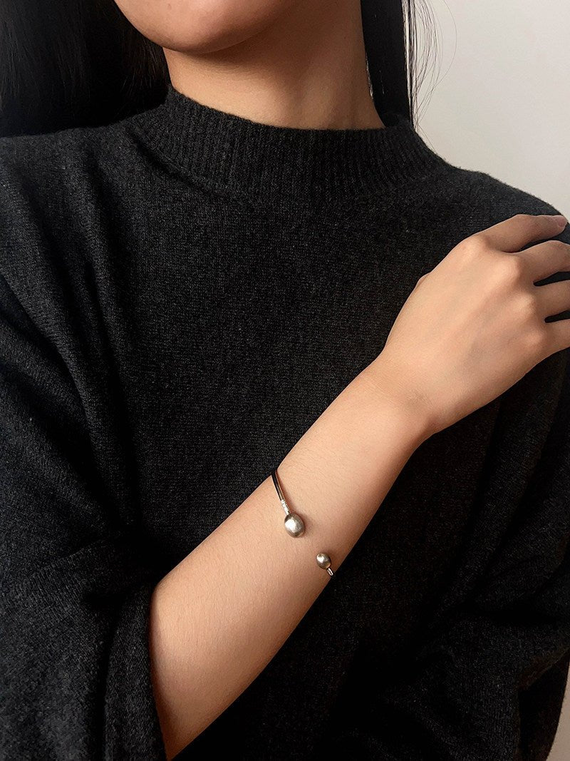 Brushed Silver Sphere Open Bangle - floysun
